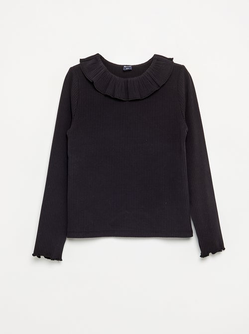 T-shirt côtelé avec collerette - Kiabi