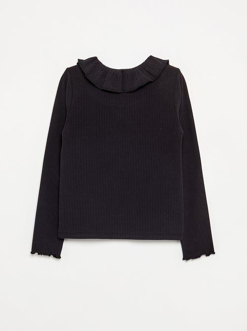T-shirt côtelé avec collerette - Kiabi