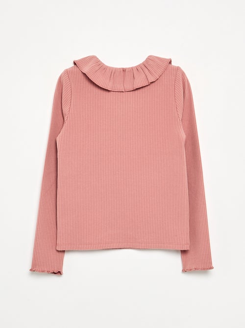 T-shirt côtelé avec collerette - Kiabi