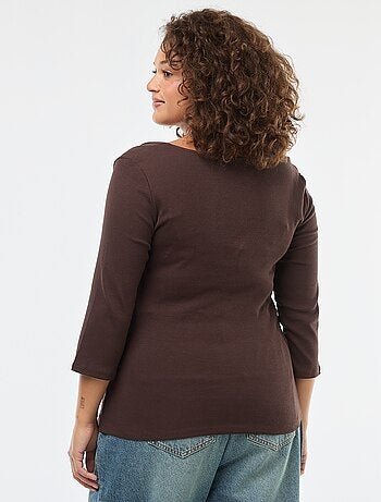 T-shirt côtelé avec large encolure