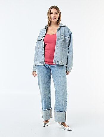 T-shirt côtelé avec large encolure