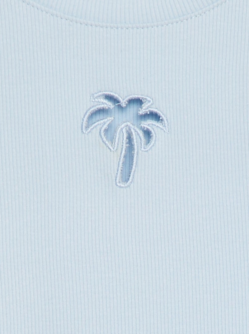 T-shirt côtelé fantaisie BLEU - Kiabi
