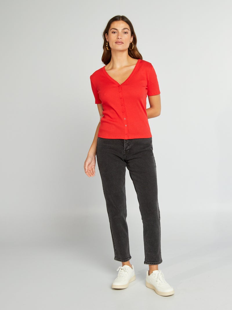 T-shirt côtelé fantaisie rouge - Kiabi