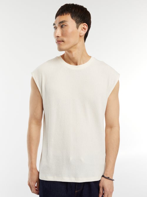 T-shirt côtelé uni sans manches - Kiabi