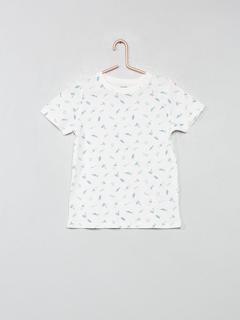 T-shirt coton bio blanc/surf - Kiabi