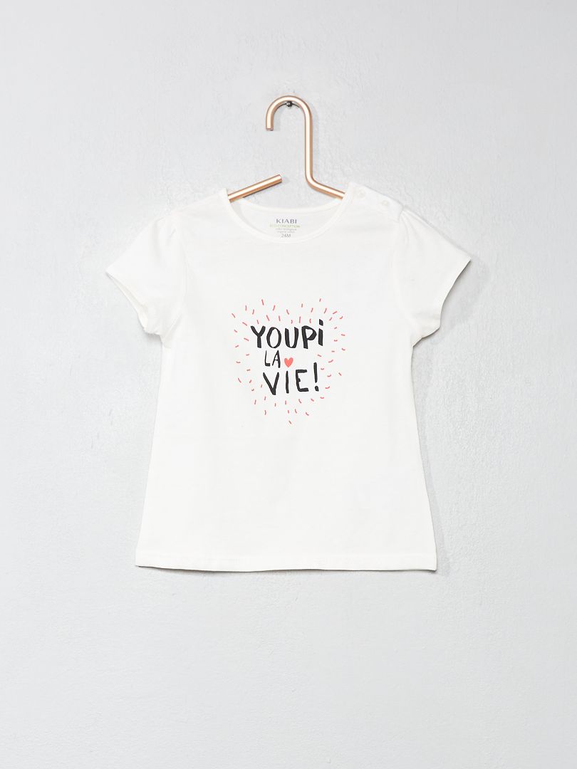 T-shirt coton bio blanc/youpi - Kiabi