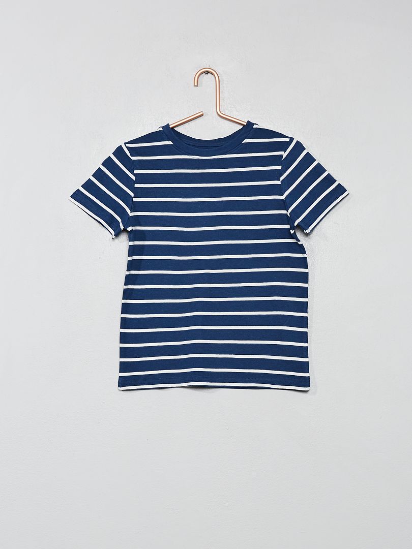 T-shirt coton bio bleu rayé - Kiabi