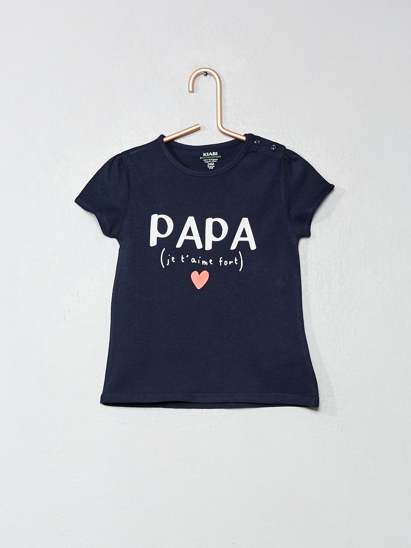 T-shirt coton bio marine/papa - Kiabi