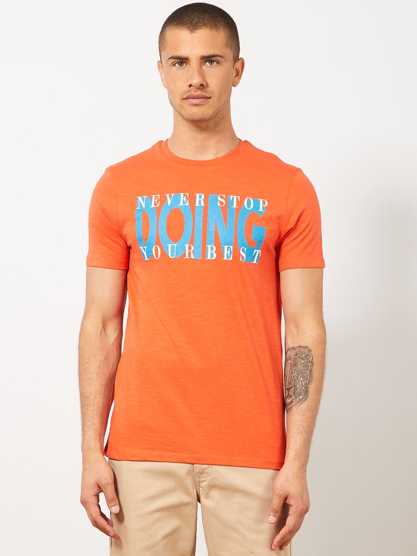 T-shirt coton bio orange never - Kiabi