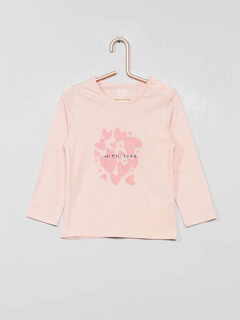 T-shirt coton bio rose love - Kiabi
