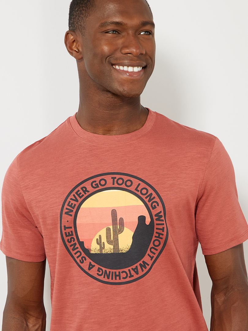 T-shirt coton bio rouge brique sunset - Kiabi
