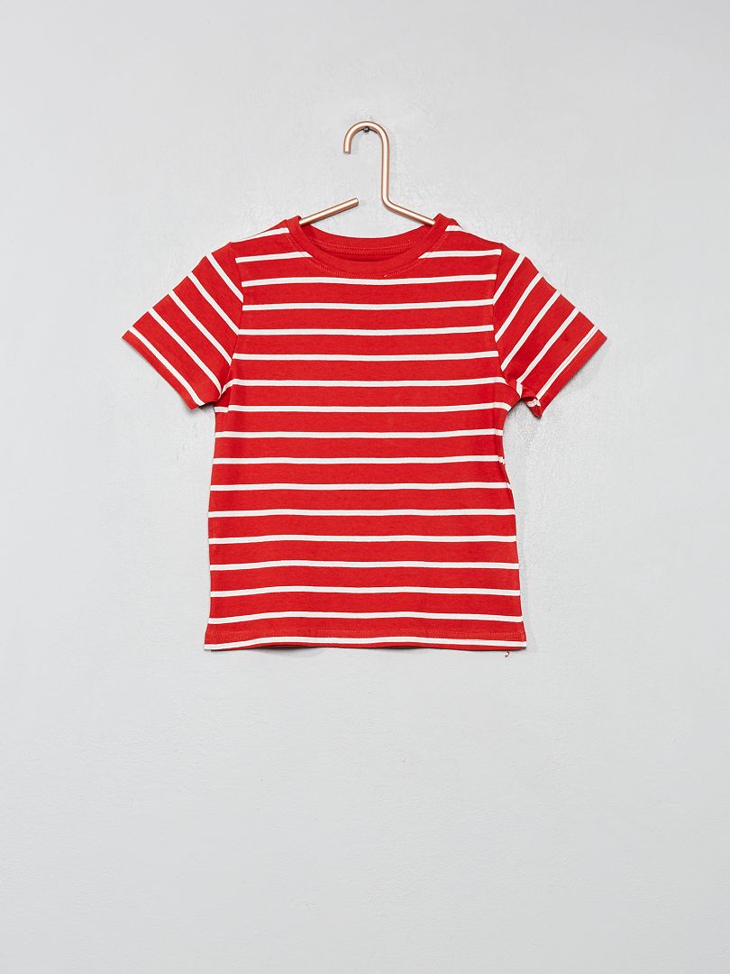 T-shirt coton bio rouge rayé - Kiabi