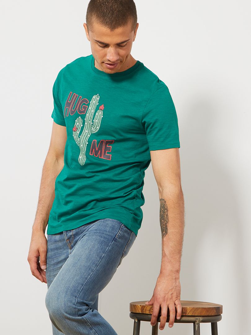 T-shirt coton bio vert cactus - Kiabi