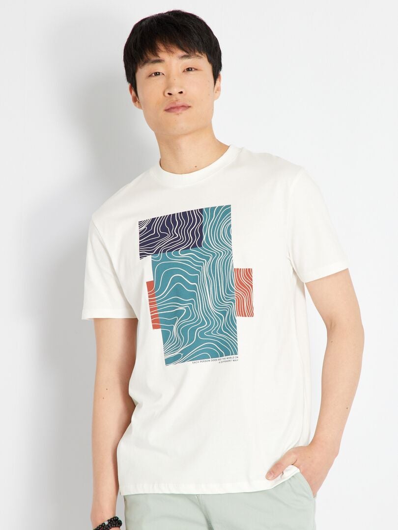 T-shirt coton imprimé blanc - Kiabi