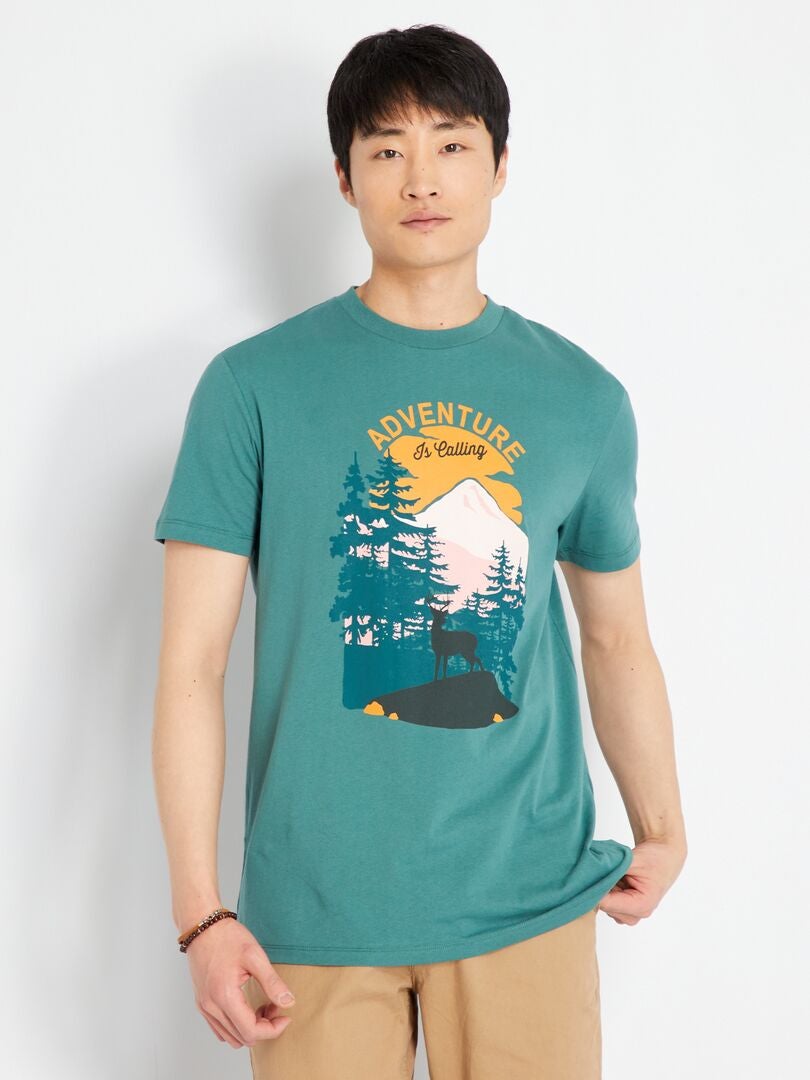 T-shirt coton imprimé vert - Kiabi