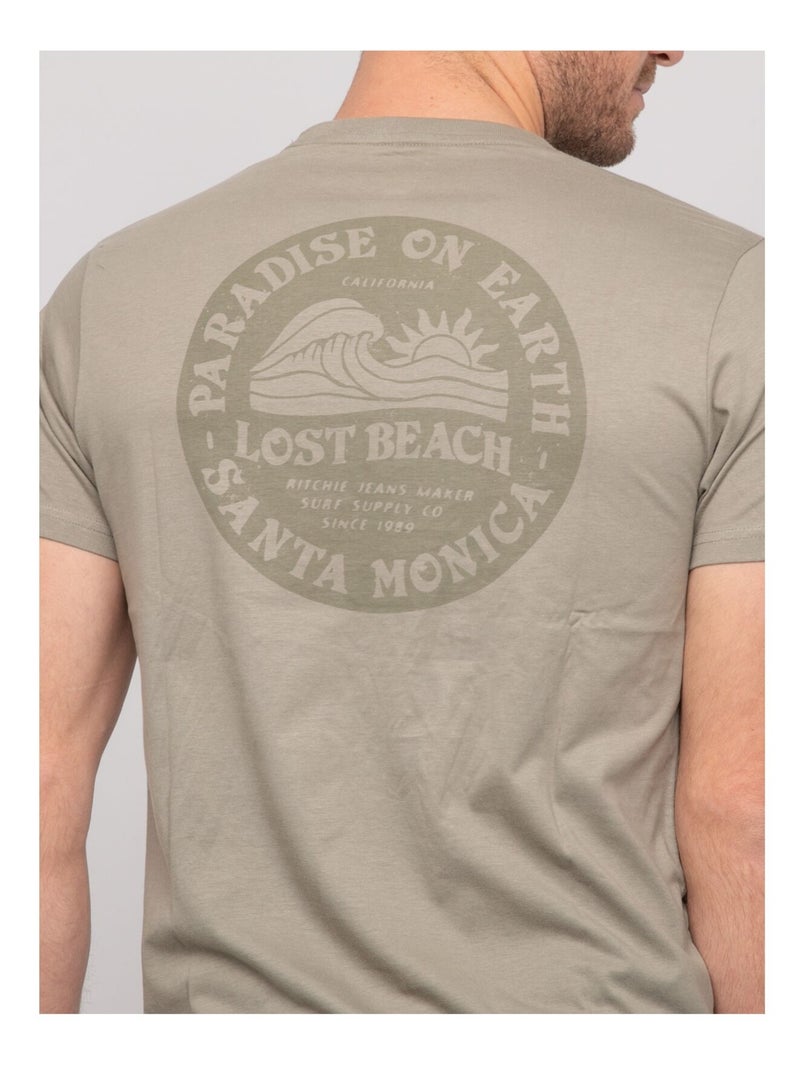 T-shirt coton motifs nalibil Kaki - Kiabi