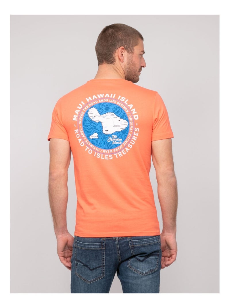 T-shirt coton motifs nantorin Orange corail - Kiabi