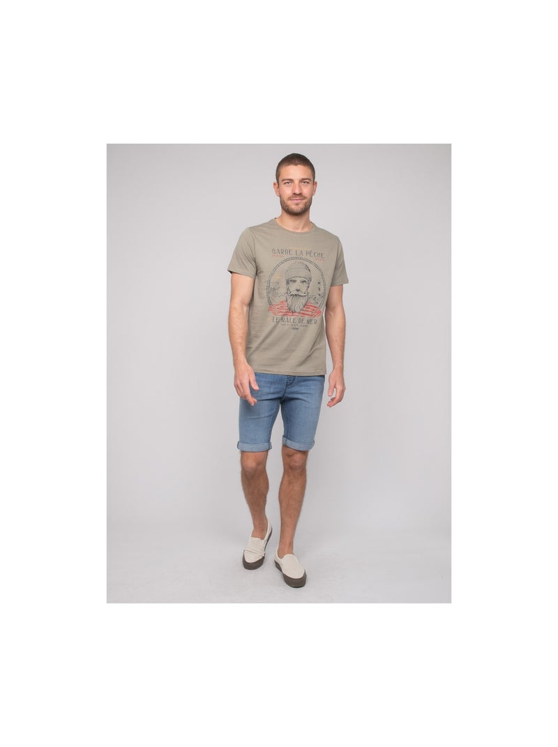 T-shirt coton motifs navirol Kaki - Kiabi