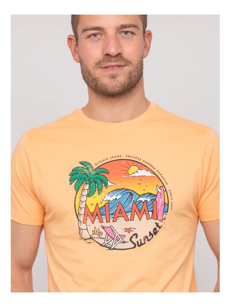 T-shirt coton motifs nopicale Orange - Kiabi