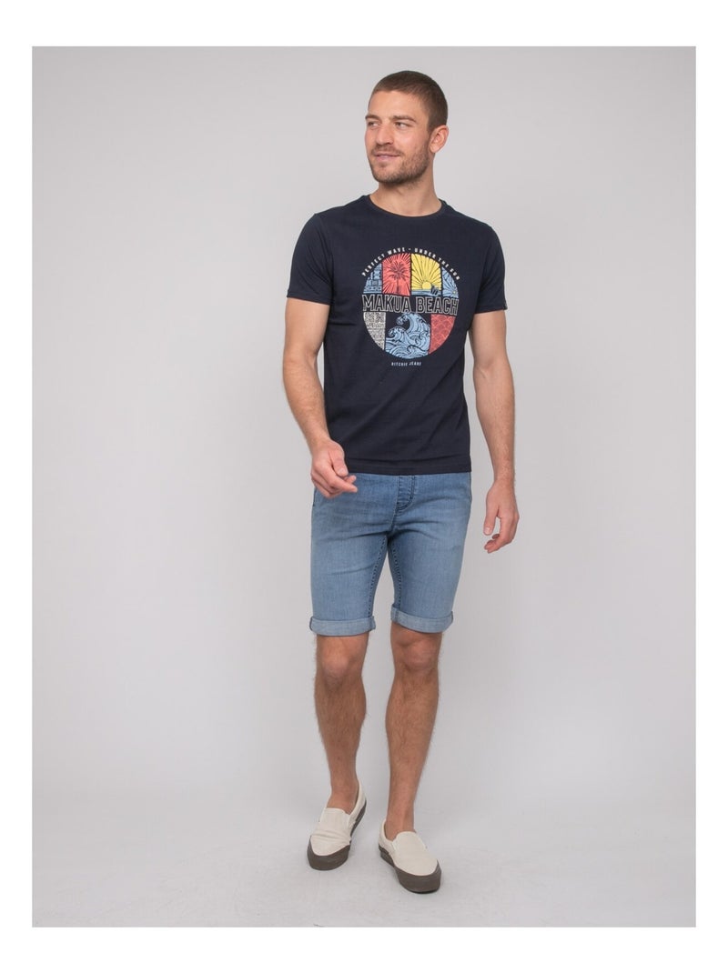 T-shirt coton motifs nordoit Bleu marine - Kiabi
