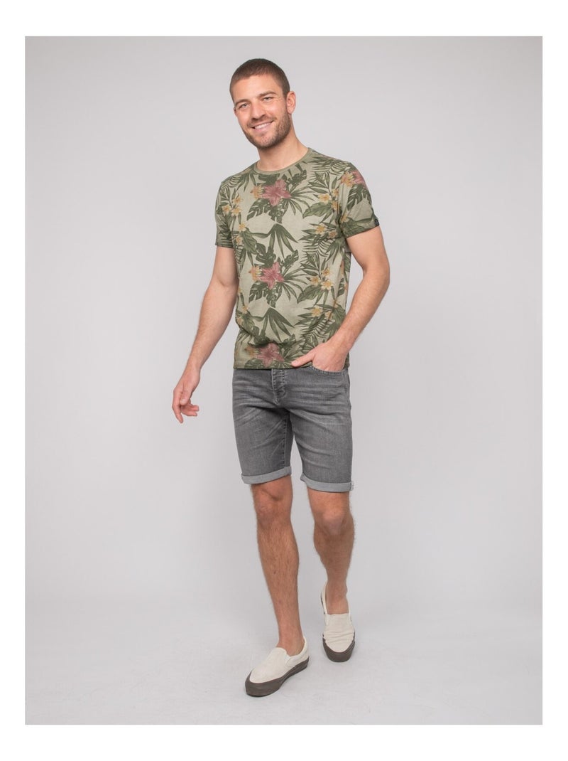 T-shirt coton motifs noubomel Kaki - Kiabi