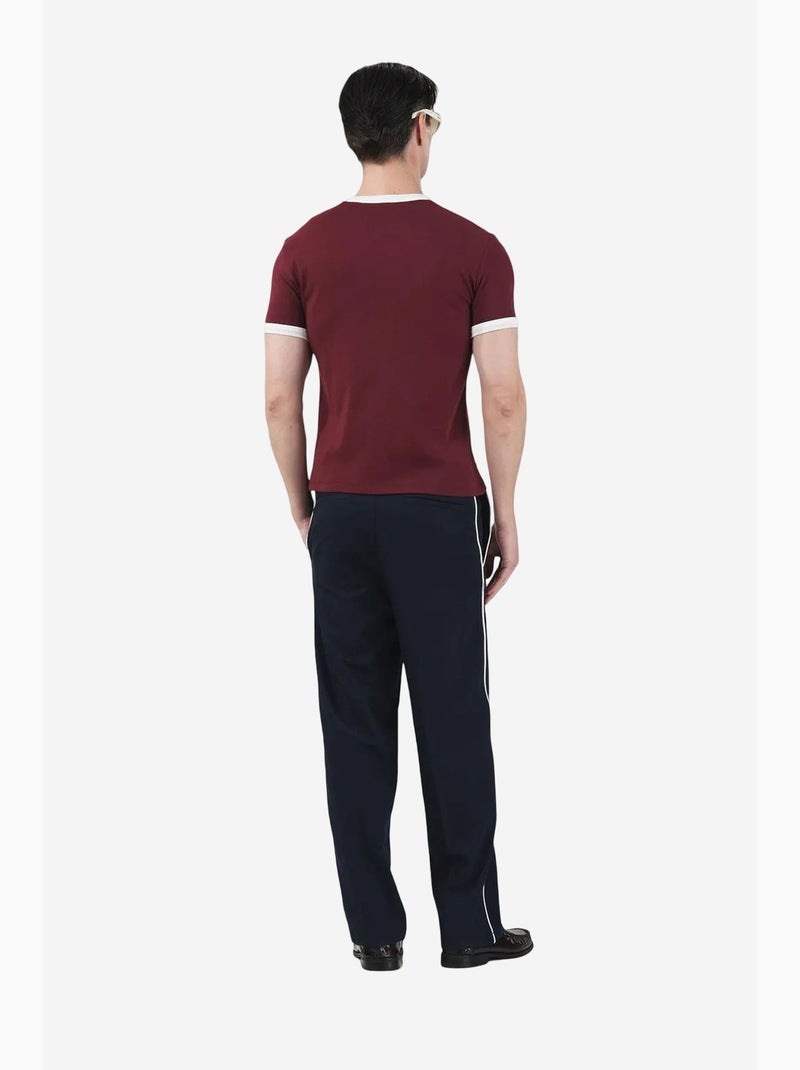 T-shirt coupe ajustée, col rond et bordure contrastée giesto Rouge bordeaux - Kiabi