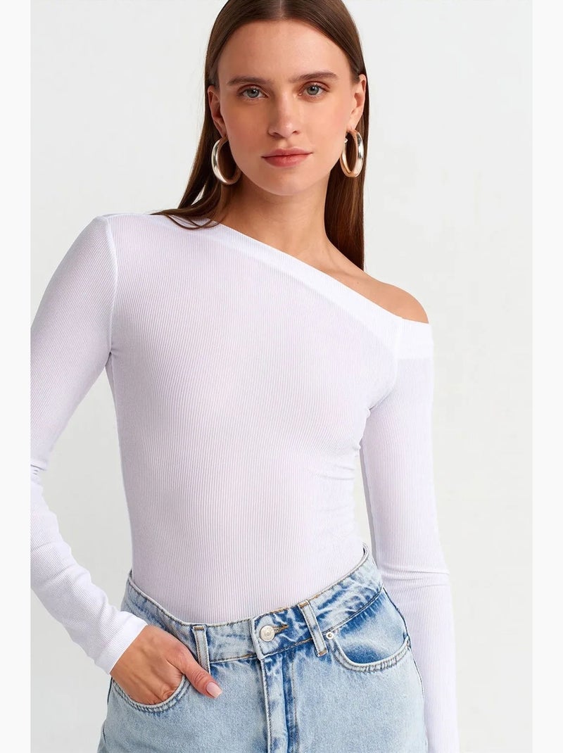 T-shirt coupe asymétrique ajouré manches longues ajusté dilvin Blanc - Kiabi
