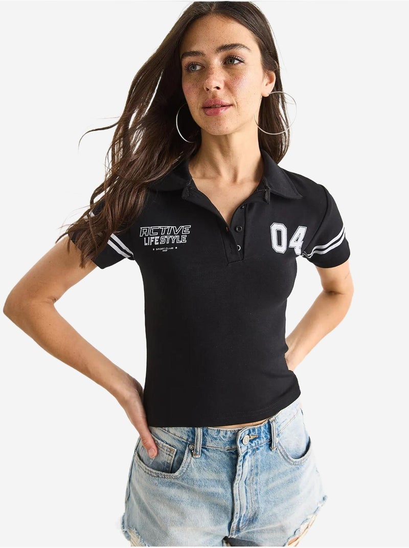 T-shirt court à manches courtes et col polo imprimé lucci Noir - Kiabi