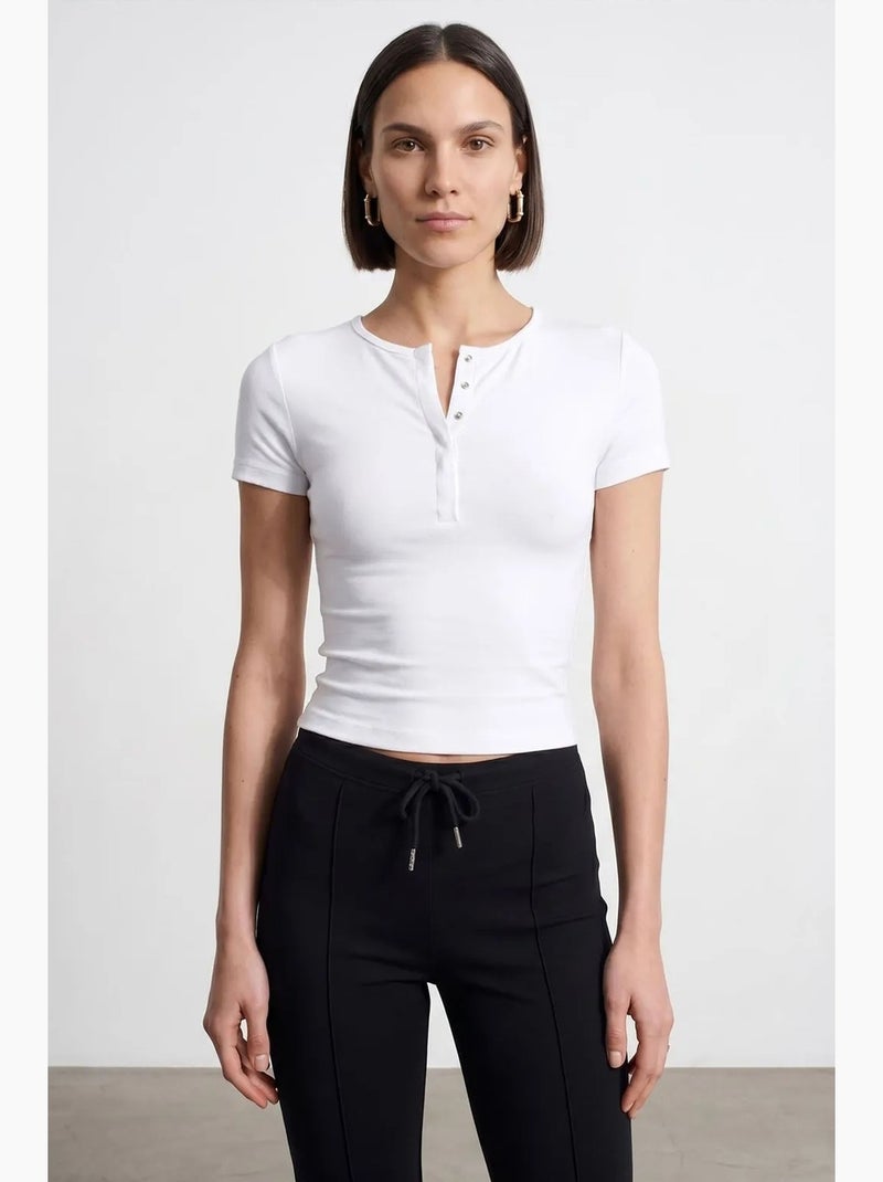 T-shirt court ajusté jersey manches courtes dilvin Blanc - Kiabi