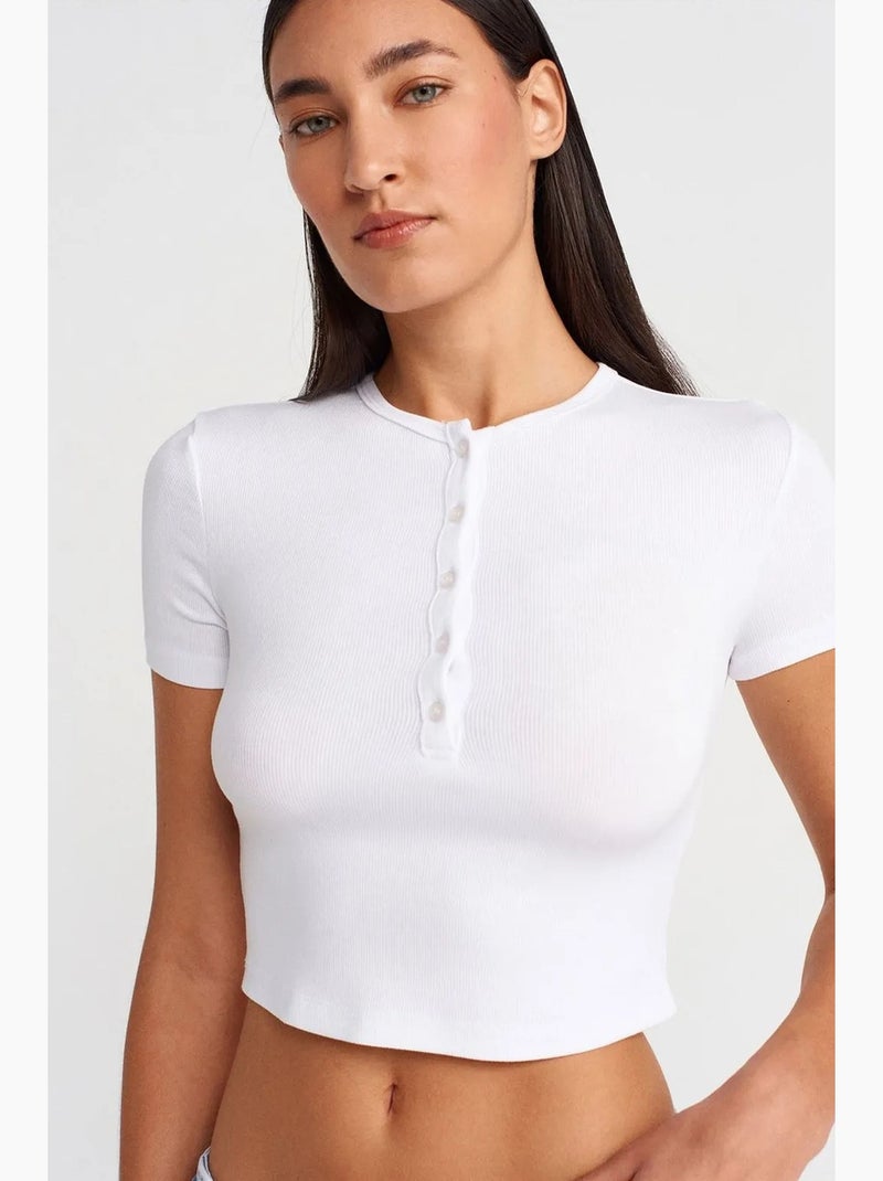T-shirt court ajusté manches courtes boutons dilvin Blanc - Kiabi