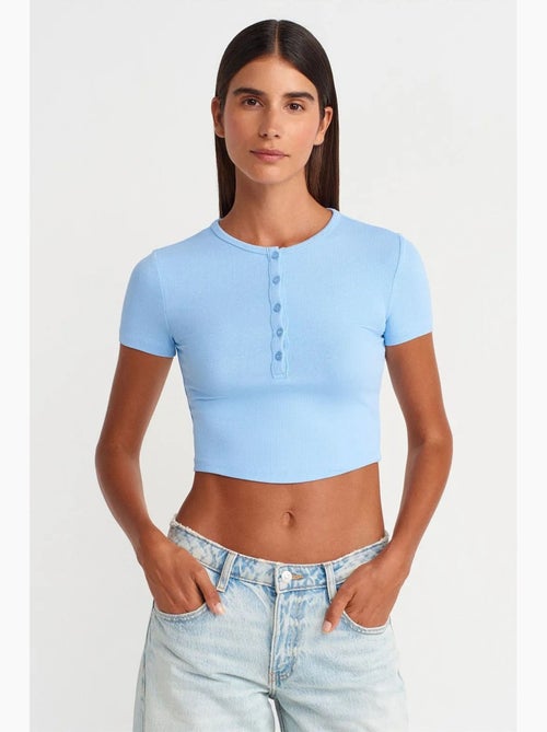 T-shirt court ajusté manches courtes boutons dilvin - Kiabi