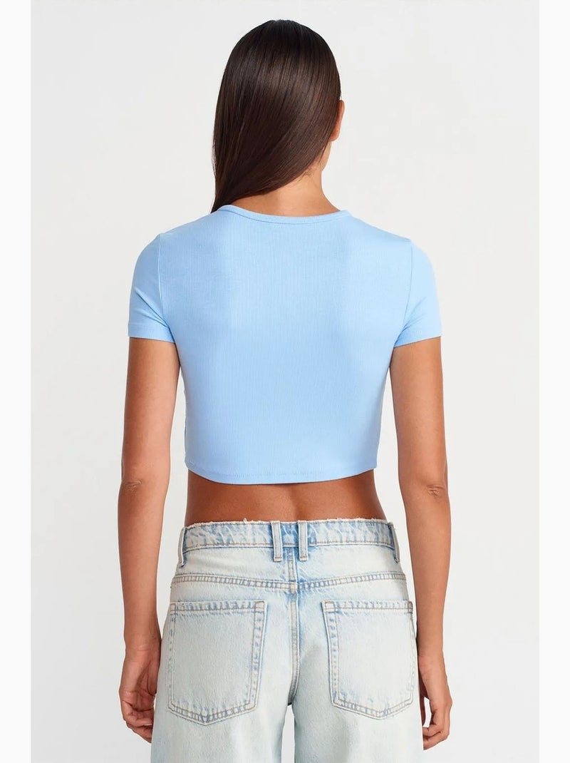 T-shirt court ajusté manches courtes boutons dilvin Bleu ciel - Kiabi