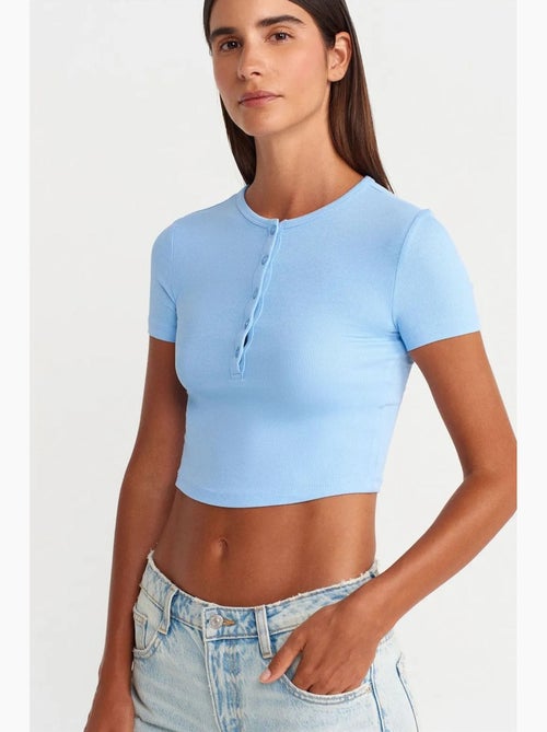 T-shirt court ajusté manches courtes boutons dilvin - Kiabi