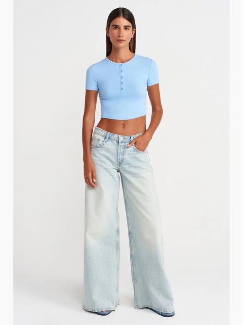 T-shirt court ajusté manches courtes boutons dilvin - Kiabi