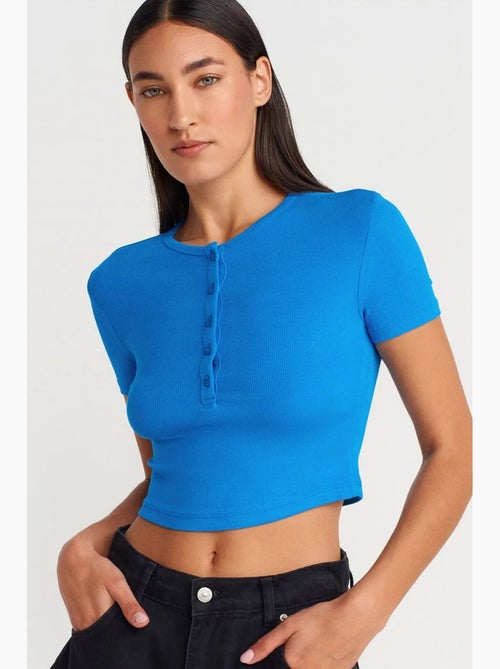 T-shirt court ajusté manches courtes boutons dilvin - Kiabi