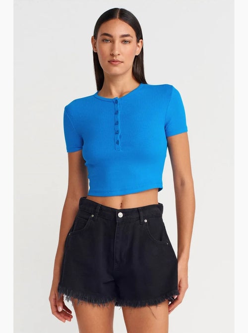 T-shirt court ajusté manches courtes boutons dilvin - Kiabi