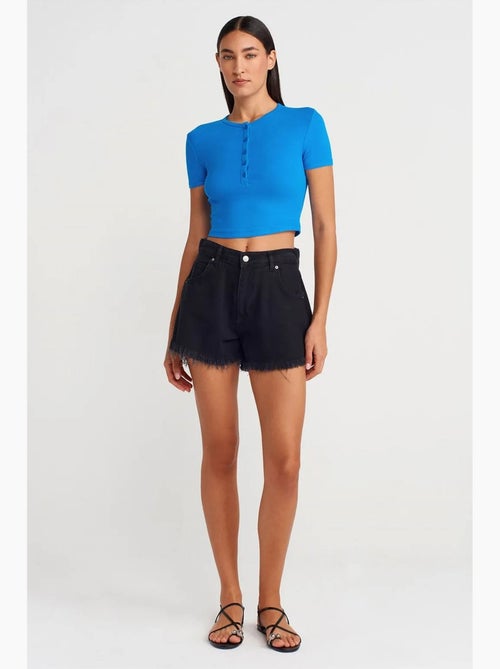 T-shirt court ajusté manches courtes boutons dilvin - Kiabi