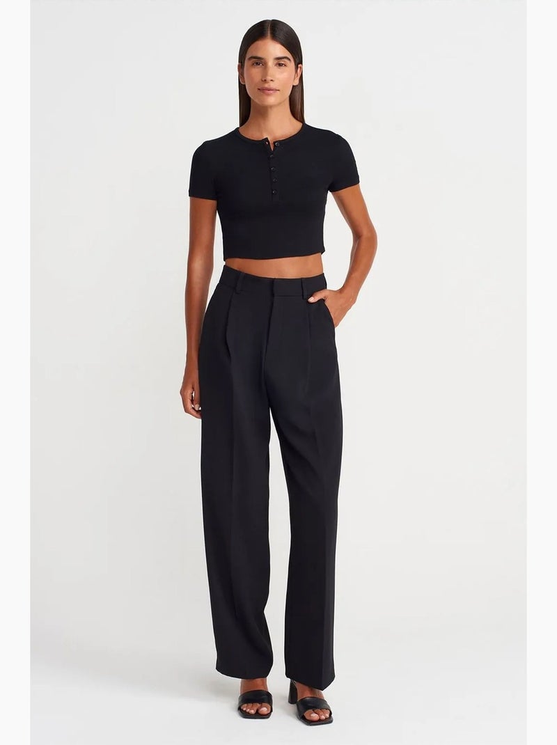 T-shirt court ajusté manches courtes boutons dilvin Noir - Kiabi