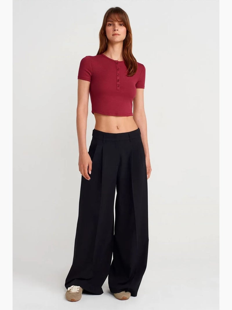 T-shirt court ajusté manches courtes boutons dilvin Rouge bordeaux - Kiabi
