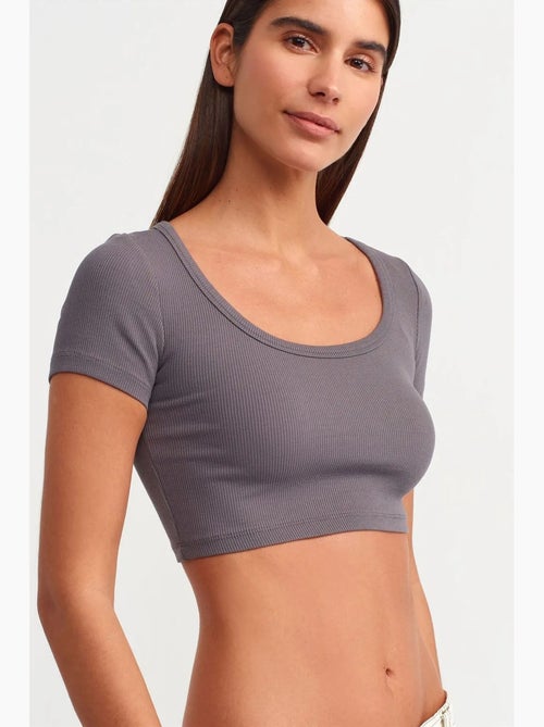 T-shirt court côtelé femme dilvin - Kiabi