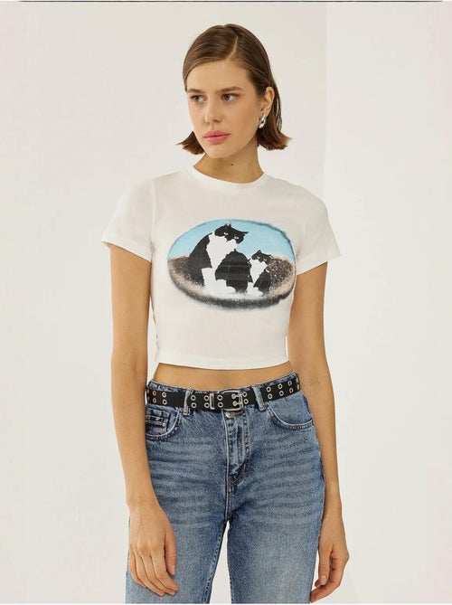 T-shirt court en coton imprimé hiccup - Kiabi