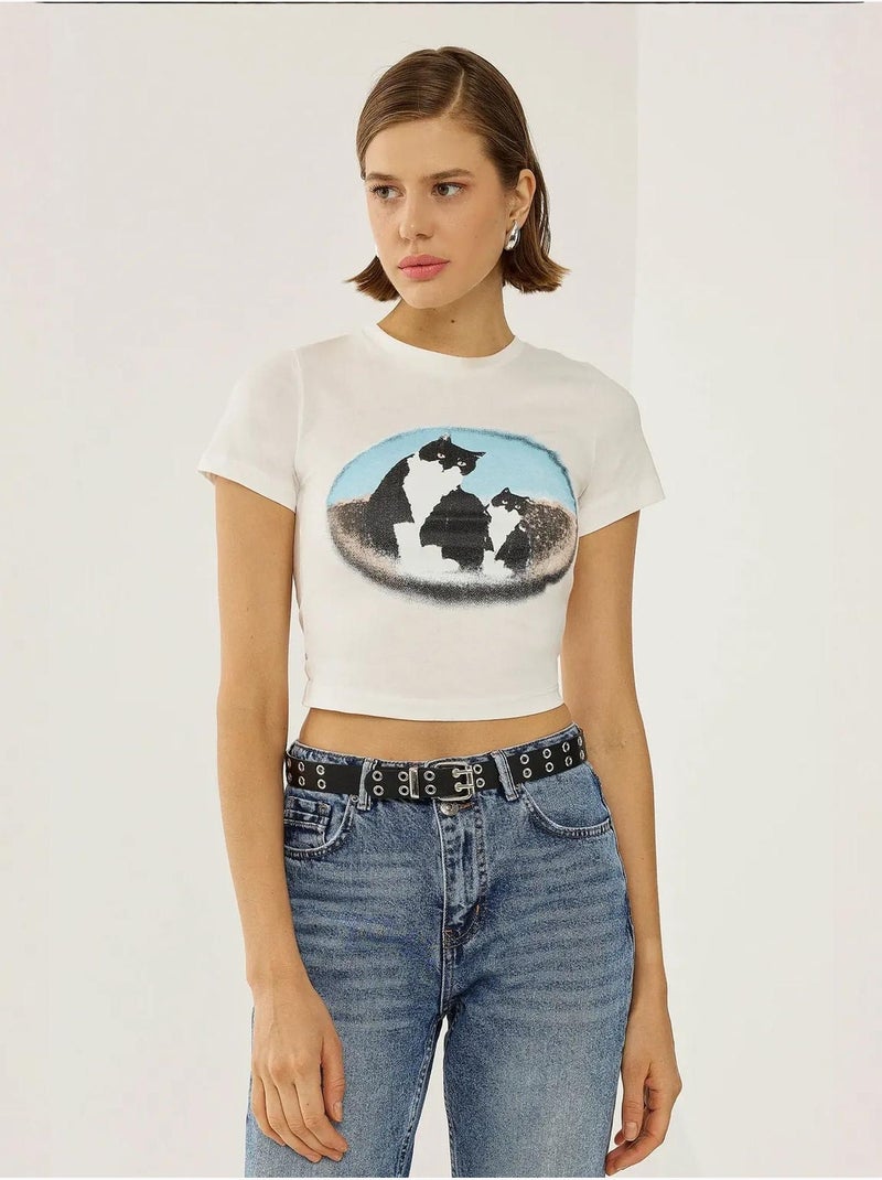 T-shirt court en coton imprimé hiccup Blanc - Kiabi