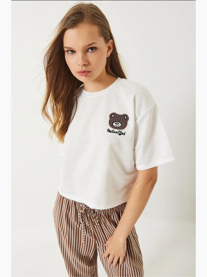 T-shirt court en jersey brodé teddy lucci Blanc - Kiabi