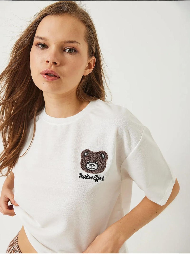 T-shirt court en jersey brodé teddy lucci Blanc - Kiabi