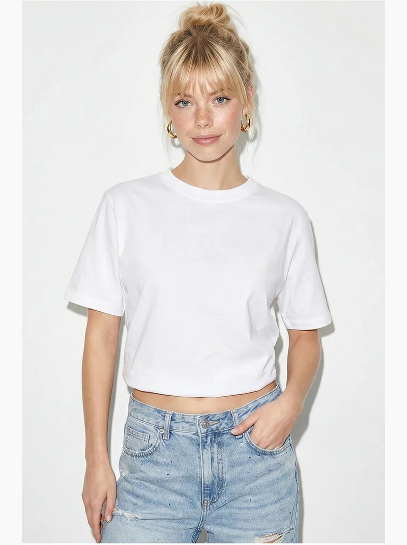 T-shirt court femme à col rond lucci Blanc - Kiabi