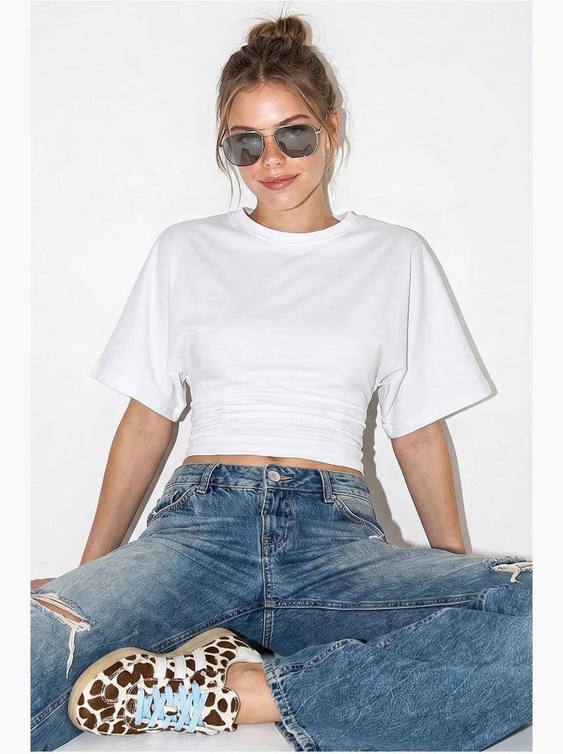 T-shirt court femme col rond lucci Blanc - Kiabi