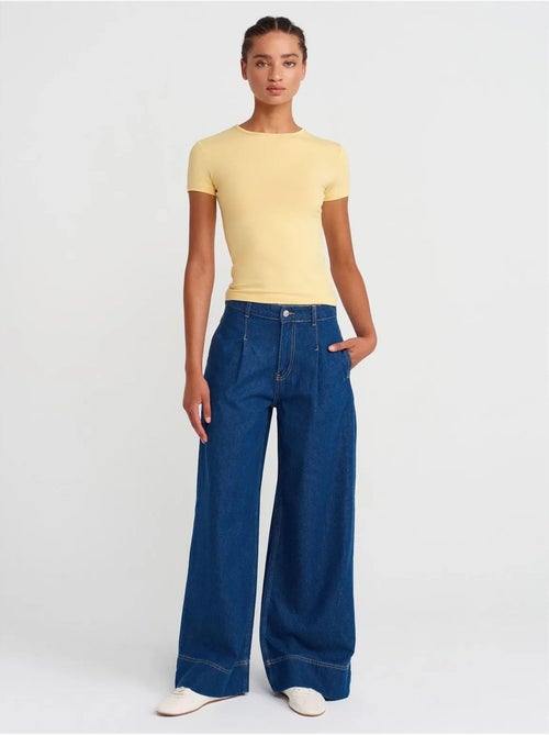 T-shirt court femme, coupe ajustée, col rond dilvin - Kiabi