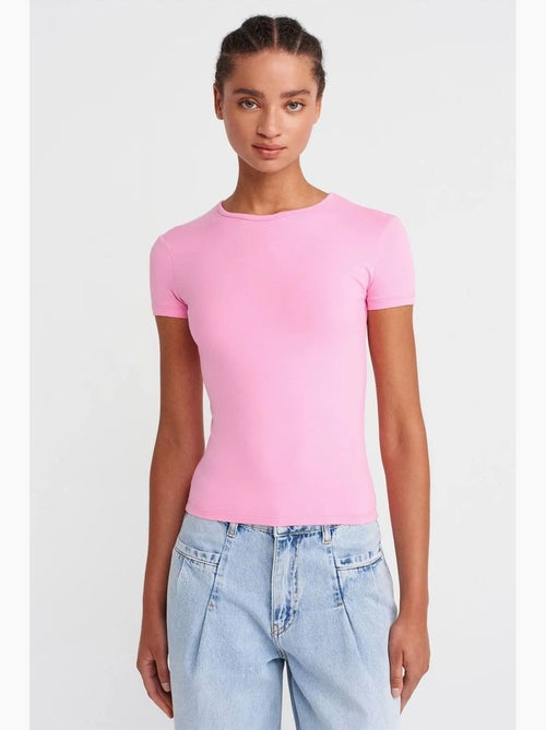 T-shirt court femme, coupe ajustée, col rond dilvin - Kiabi
