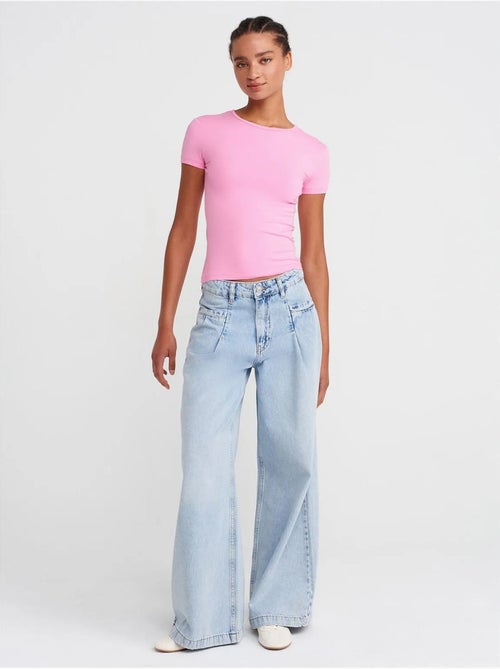 T-shirt court femme, coupe ajustée, col rond dilvin - Kiabi
