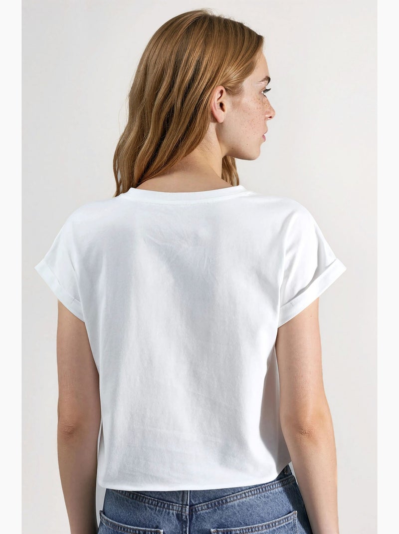 T-shirt court imprimé avec détail de bordure hiccup Blanc - Kiabi